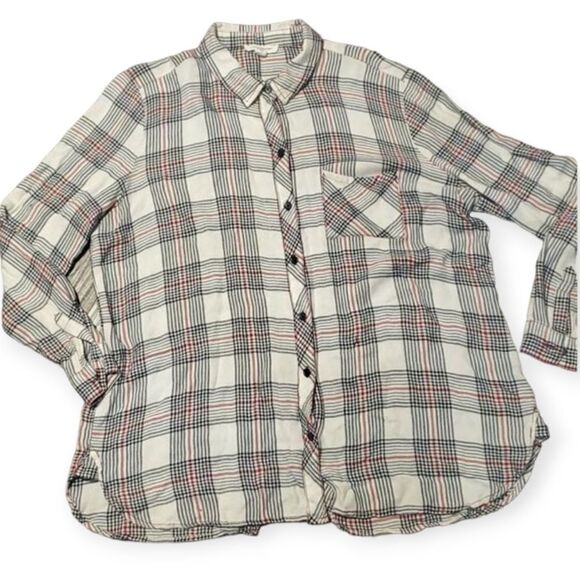 BEACHLUNCHLOUNGE Bailey Plaid Split Tail Button Up Shirt XL - Picture 1 of 8